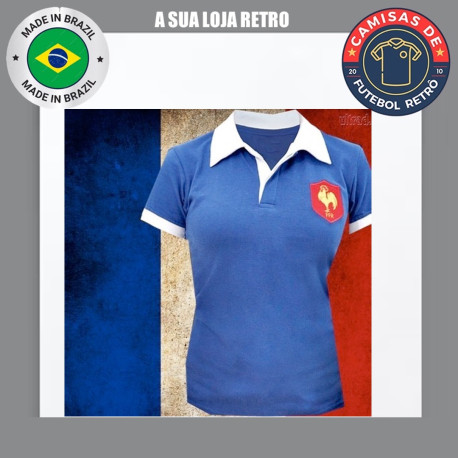 Camisa retrô de rugby França azul - 1980