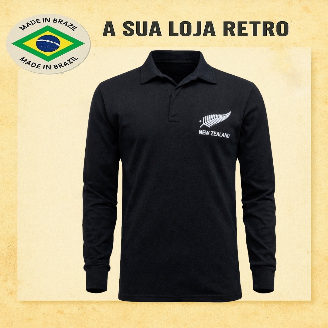 Camisa retrô de rugby All blacks ml