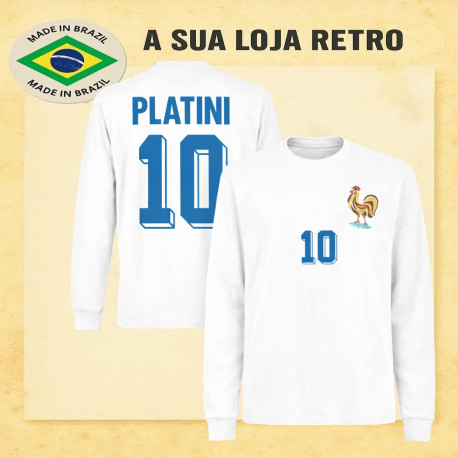 Camisa retrô França Platini branca ML .