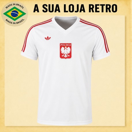 Camisa retrô da Polonia Branca -1974