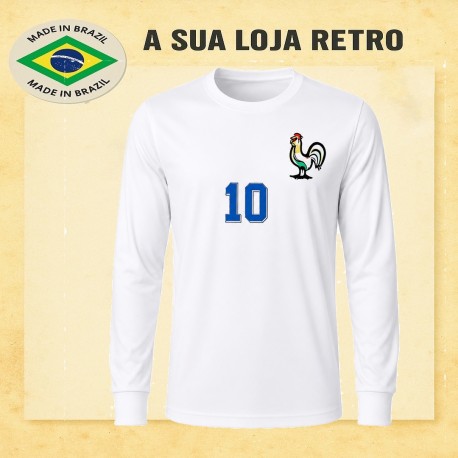 Camisa retrô França Platini branca ML .