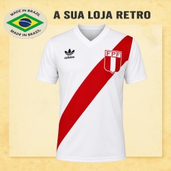 Camisa retrô Peru logo gola V-1980