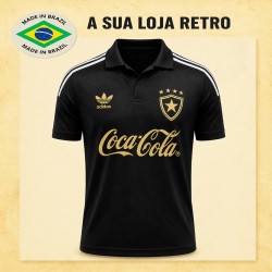 Camisa retrô Botafogo Gola Polo Preta Dourada 1988