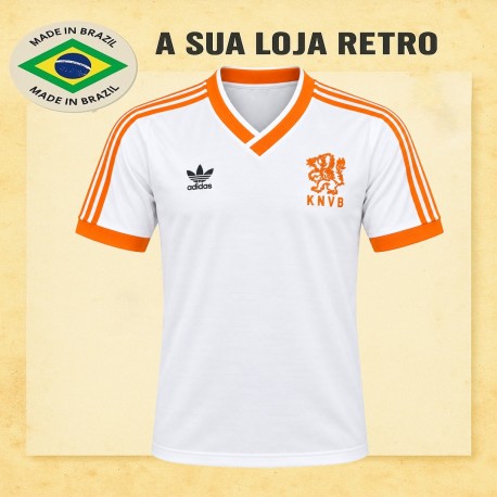 Camisa retrô Holanda branca gola V- 1980